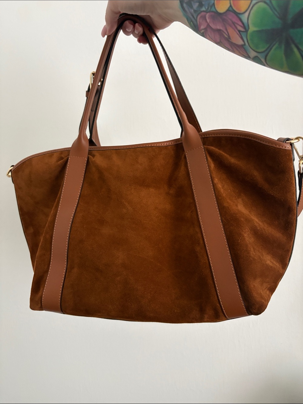 Amerai Tan Suede and Leather Large Satchel Tote 👜
